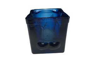 Vintage Cobalt Blue Glass Square Ashtray Fruit Embossed Apple Cherry Grape Pear